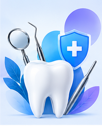 General dentistry illustration showing a tooth and dental instruments